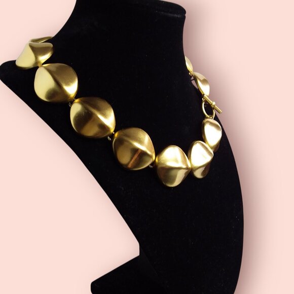 Vintage 90s Anne Klein Collar Necklace Matte Gold Statement Modern Chunky - Picture 2 of 12